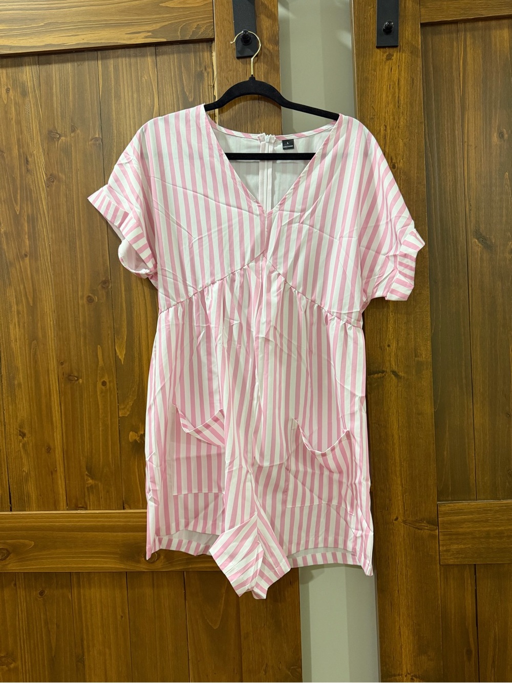 Pink and White Striped V-Neck Romper